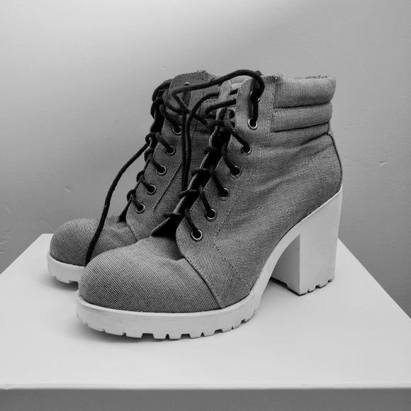 Grey Heeled Lace Up Boots - Picture 1 of 1
